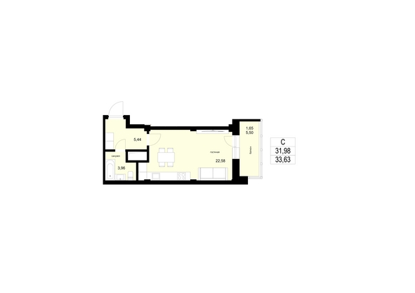 
  Продается студия, 33.63 м², ЖК ЛЕТО, дом 1
. Фото 2.
