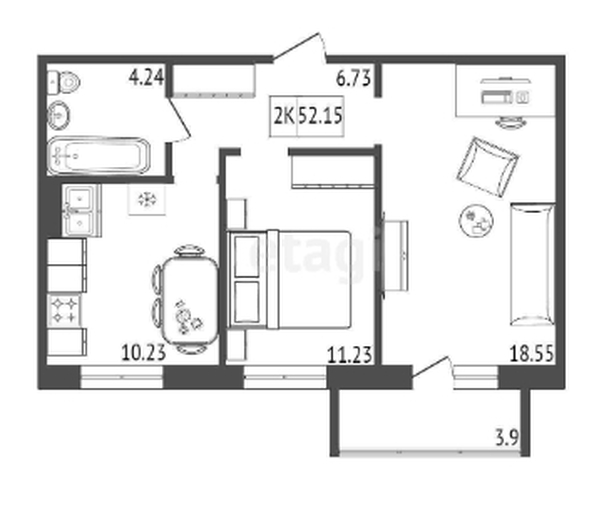 
  Продается 2-комн. квартира, 52.15 м², ЖК Аринский, дом 2 корпус 1
. Фото 1.