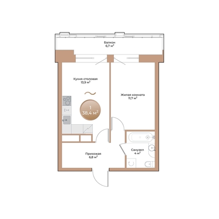 
  Продается 1-комн. квартира, 38.4 м², ЖК Небо над Енисеем
. Фото 1.