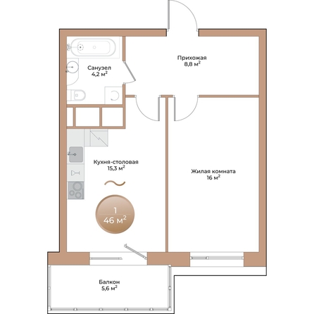 
  Продается 1-комн. квартира, 46 м², ЖК Небо над Енисеем
. Фото 1.