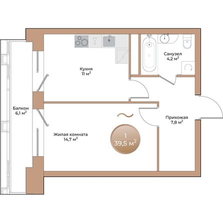 
  Продается 1-комн. квартира, 39.5 м², ЖК Небо над Енисеем
. Фото 1.