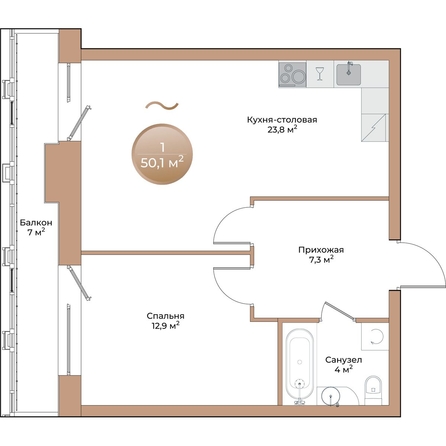 
  Продается 1-комн. квартира, 50.1 м², ЖК Небо над Енисеем
. Фото 1.
