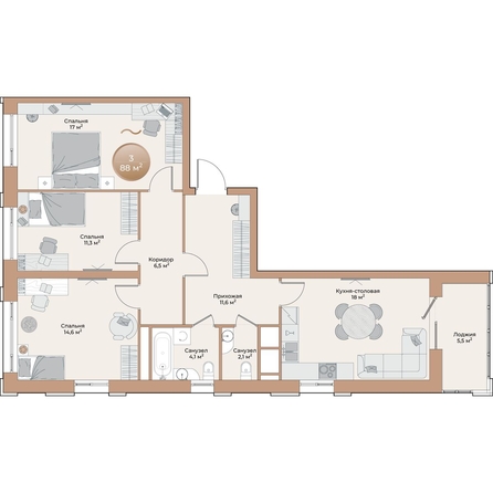 
  Продается 3-комн. квартира 88 м², в ЖК Небо над Енисеем. Фото 4.