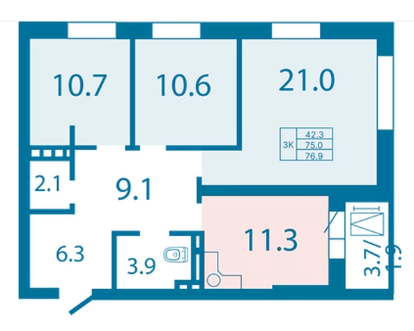 
  Продается 3-комн. квартира, 74.7 м², ЖК Олимп, дом 1
. Фото 3.