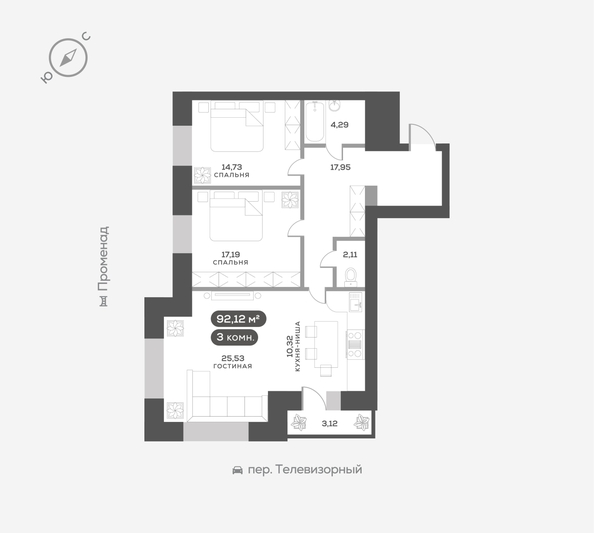 
  Продается 3-комн. квартира, 92.12 м², ЖК Октябрьский, дом 2
. Фото 6.