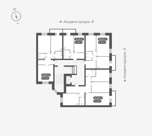 
  Продается 2-комн. квартира, 59.2 м², ЖК Академгородок, дом 5
. Фото 5.
