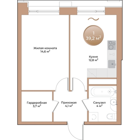 
  Продается 1-комн. квартира, 39.2 м², ЖК Небо над Енисеем
. Фото 1.