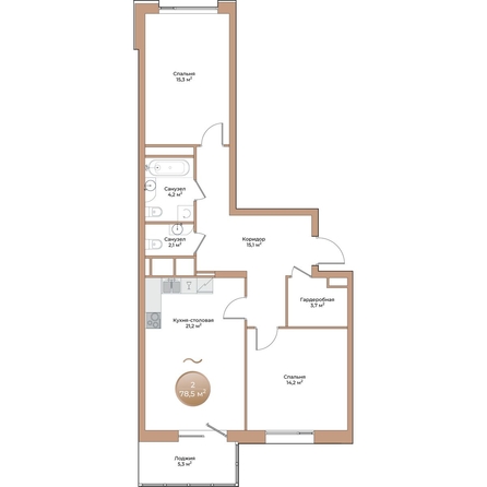 
  Продается 2-комн. квартира, 78.5 м², ЖК Небо над Енисеем
. Фото 1.