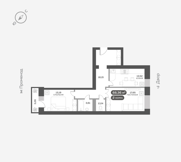 
  Продается 2-комн. квартира 68.36 м², в ЖК ОКТА, дом 2. Фото 6.