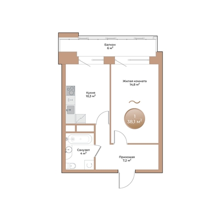 
  Продается 1-комн. квартира 38.1 м², в ЖК Небо над Енисеем. Фото 1.