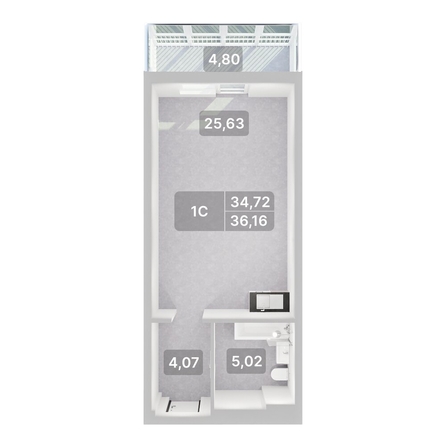 
  Продается студия 36.16 м², в ЖК Аллея Парк, 1 этап. Фото 2.