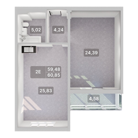 
  Продается 2-комн. квартира 60.85 м², в ЖК Аллея Парк, 1 этап. Фото 3.