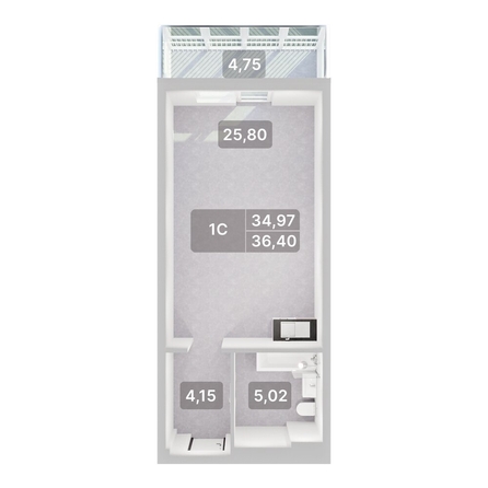 
  Продается студия 36.48 м², в ЖК Аллея Парк, 3 этап. Фото 2.