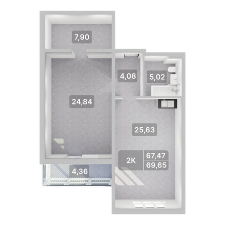 
  Продается 2-комн. квартира 69.65 м², в ЖК Аллея Парк, 3 этап. Фото 4.