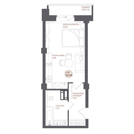
  Продается студия 35.48 м², в ЖК Звезда. Фото 1.