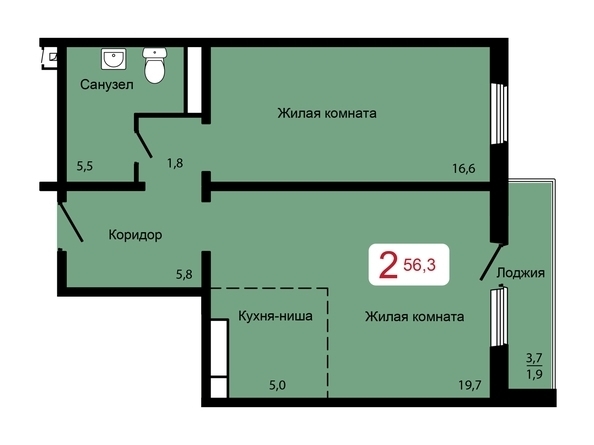 
  Продается 2-комн. квартира 56.3 м², в ЖК Мичурино, дом 2 стр 6. Фото 4.