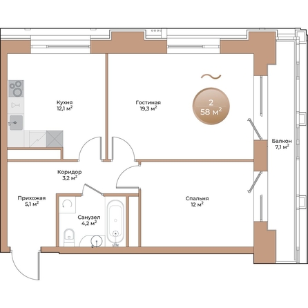 
  Продается 2-комн. квартира 58 м², в ЖК Небо над Енисеем. Фото 1.