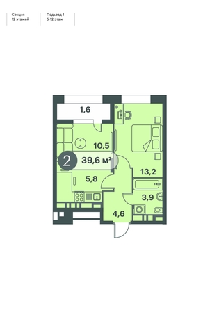 
  Продается 2-комн. квартира 39.6 м², в ЖК Три Клёна, дом 1. Фото 1.