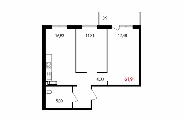 
  Продается 2-комн. квартира 62 м², в ЖК Аринский, дом 2 корпус 1. Фото 5.