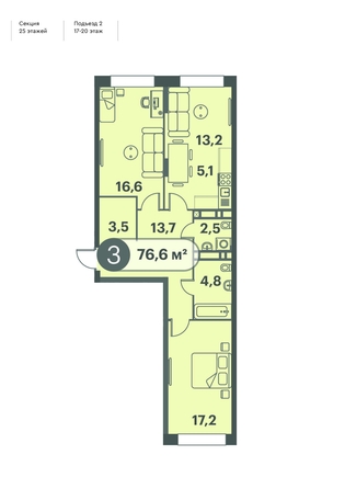 
  Продается 3-комн. квартира 76.6 м², в ЖК Три Клёна, дом 1. Фото 1.