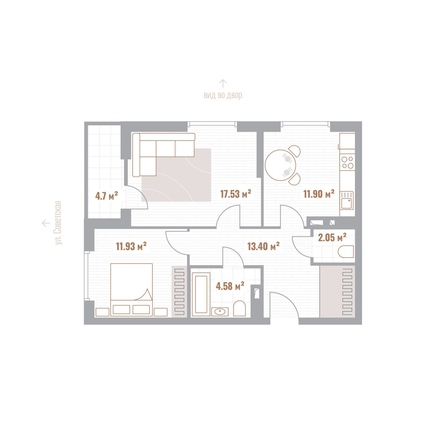 
  Продается 2-комн. квартира 62.79 м², в ЖК Николаевские кварталы. Фото 1.