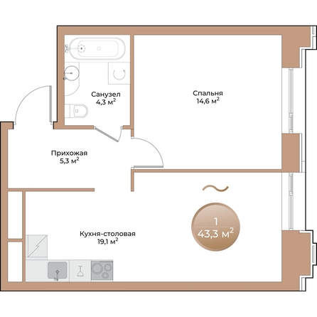 
  Продается 1-комн. квартира 43.3 м², в ЖК Небо над Енисеем. Фото 1.