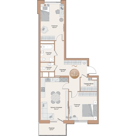 
  Продается 2-комн. квартира 78.5 м², в ЖК Небо над Енисеем. Фото 2.