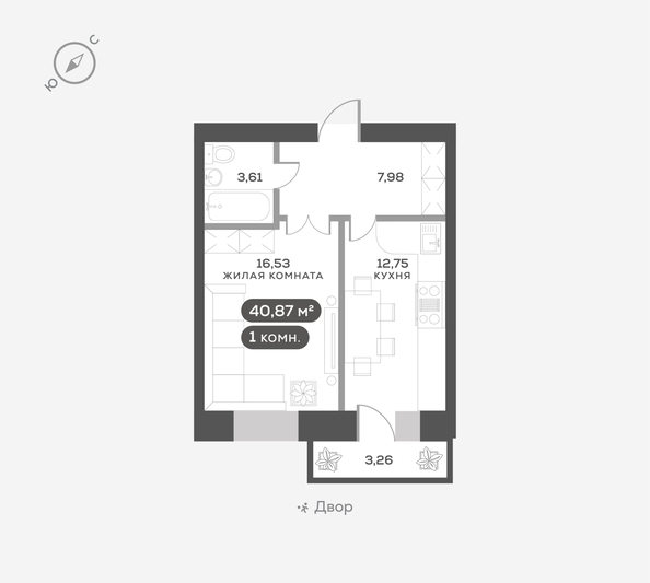 
  Продается 1-комн. квартира 40.87 м², в ЖК ОКТА, дом 2. Фото 6.