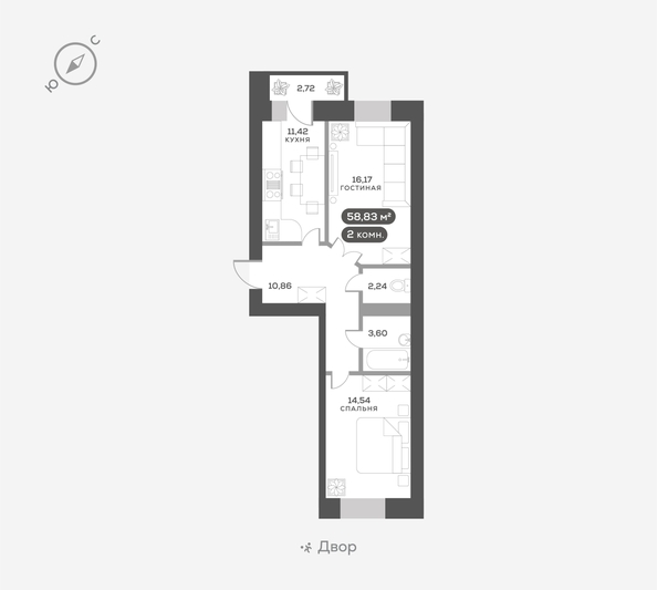 
  Продается 2-комн. квартира 58.83 м², в ЖК ОКТА, дом 2. Фото 6.