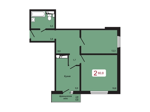 
  Продается 2-комн. квартира 60.8 м², в ЖК КБС. Берег, дом 7 строение 2. Фото 1.