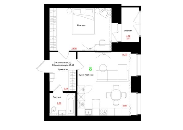 
  Продается 2-комн. квартира 51.41 м², в ЖК Соцветие, дом 5.4. Фото 1.