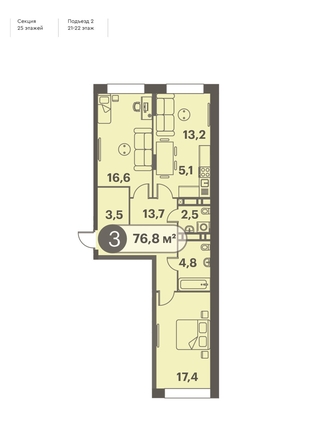 
  Продается 3-комн. квартира 76.8 м², в ЖК Три Клёна, дом 1. Фото 1.