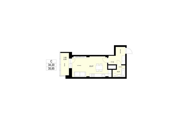 
  Продается студия 35.85 м². Фото 1.