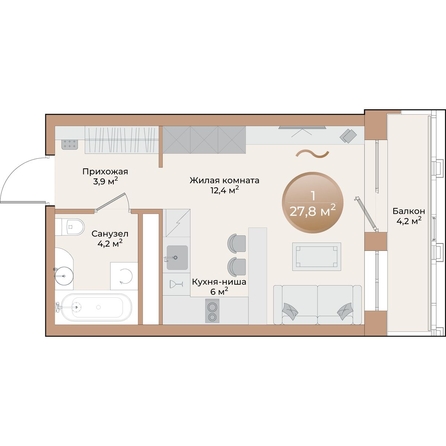 
  Продается студия 27.8 м², в ЖК Небо над Енисеем. Фото 2.