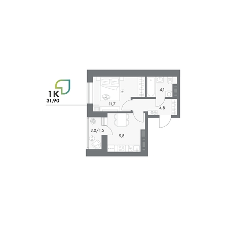 
  Продается 1-комн. квартира 31.9 м², в ЖК Аллея Парк, 1 этап. Фото 2.