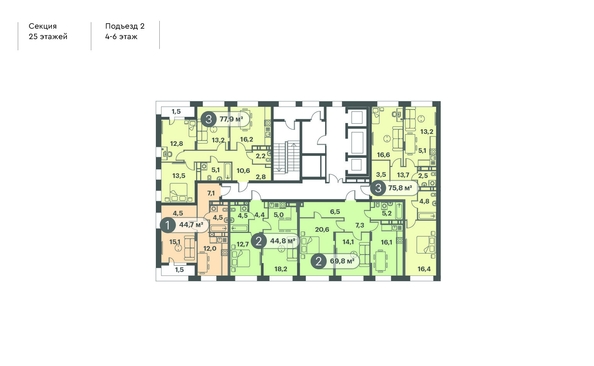 
  Продается 2-комн. квартира 44.8 м², в ЖК Три Клёна, дом 1. Фото 2.