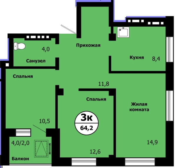 
  Продается 3-комн. квартира 62.5 м², в ЖК Тихие зори, дом Стрелка, корпус 1. Фото 2.