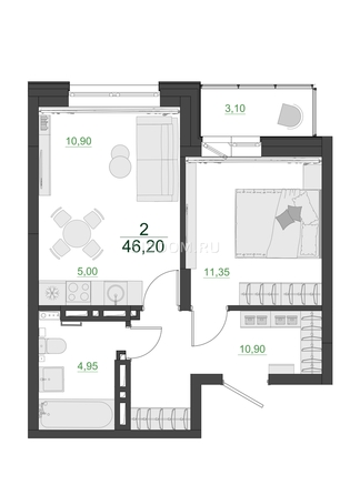 
  Продается 2-комн. квартира 46.2 м², в ЖК Дивные Дали, 2 очередь. Фото 1.