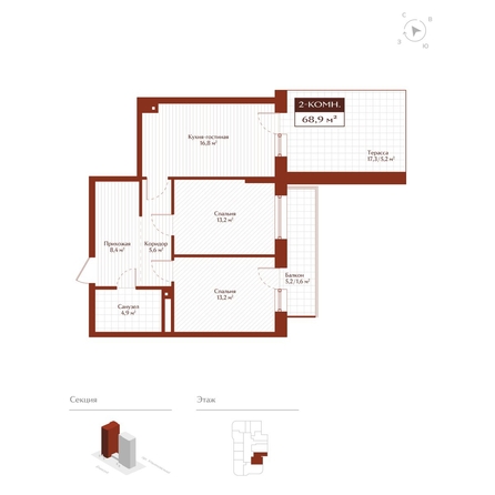 
  Продается 2-комн. квартира 62.1 м², в ЖК Дом на Ульяновском. Фото 1.