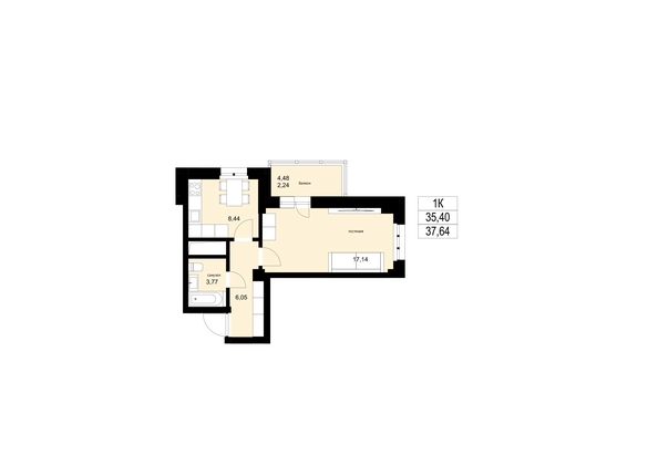 
  Продается 1-комн. квартира 37.64 м². Фото 1.