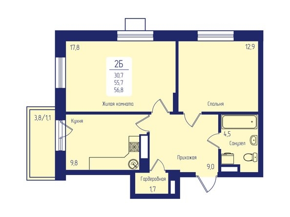 
  Продается 2-комн. квартира 56.8 м², в ЖК Универс, 2 квартал. Фото 6.