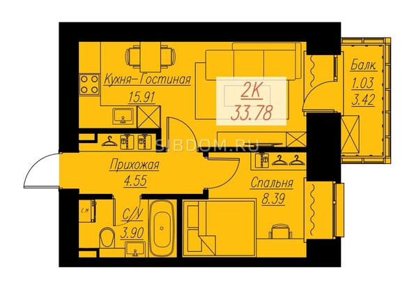 
  Продается 2-комн. квартира 33.78 м², в ЖК Биография, дом 2, корп 2. Фото 1.