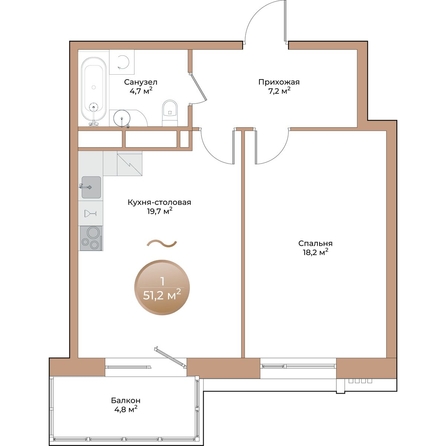 
  Продается 1-комн. квартира 51.2 м², в ЖК Небо над Енисеем. Фото 1.