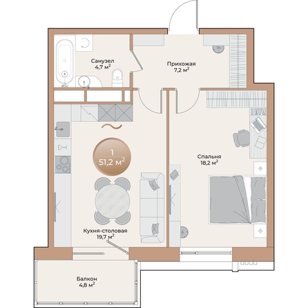 
  Продается 1-комн. квартира 51.2 м², в ЖК Небо над Енисеем. Фото 2.
