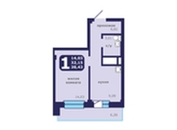 
  Продается 1-комн. квартира 38.43 м², в ЖК Звездный. Фото 1.