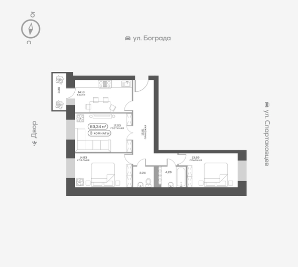 
  Продается 3-комн. квартира 84.2 м², в ЖК Кецховели, дом 1. Фото 6.