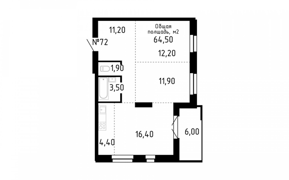 
   Продам 3-комнатную, 64.5 м², Smart (Смарт)

. Фото 1.