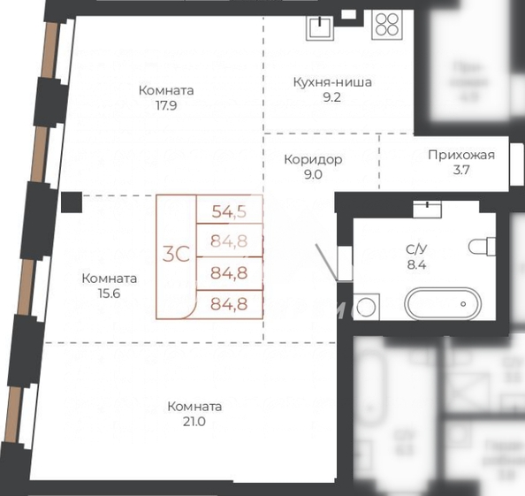 
   Продам 3-комнатную, 84.8 м², им В.Н.Баварина пл, 8

. Фото 2.