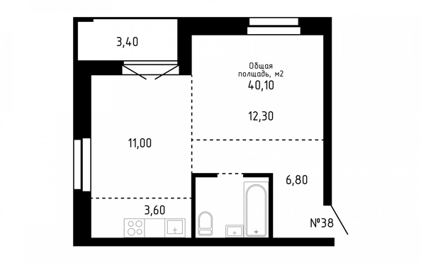 
   Продам 2-комнатную, 40.1 м², Smart (Смарт)

. Фото 6.