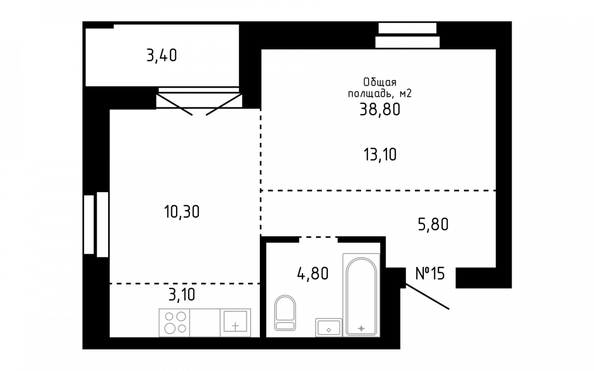 
   Продам 2-комнатную, 38.8 м², Smart (Смарт)

. Фото 1.